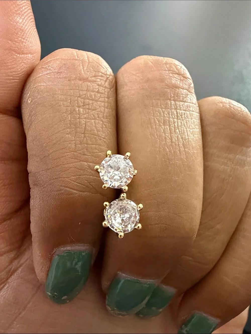 Gold Round Cubic Zirconia Stud Earrings - Clear